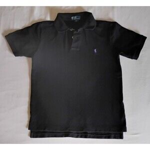 Ralph Lauren Polo Shirt Boys Black Short Sleeve Purple Pony School Sz 8 EUC